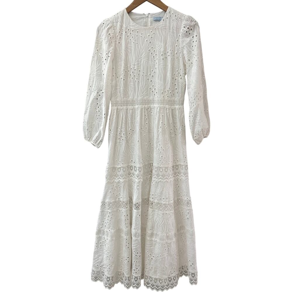 Antonio Melani Born On Fifth Adenorah Bright White Eyelet Maxi Dress Size 6 - Picture 3 of 12